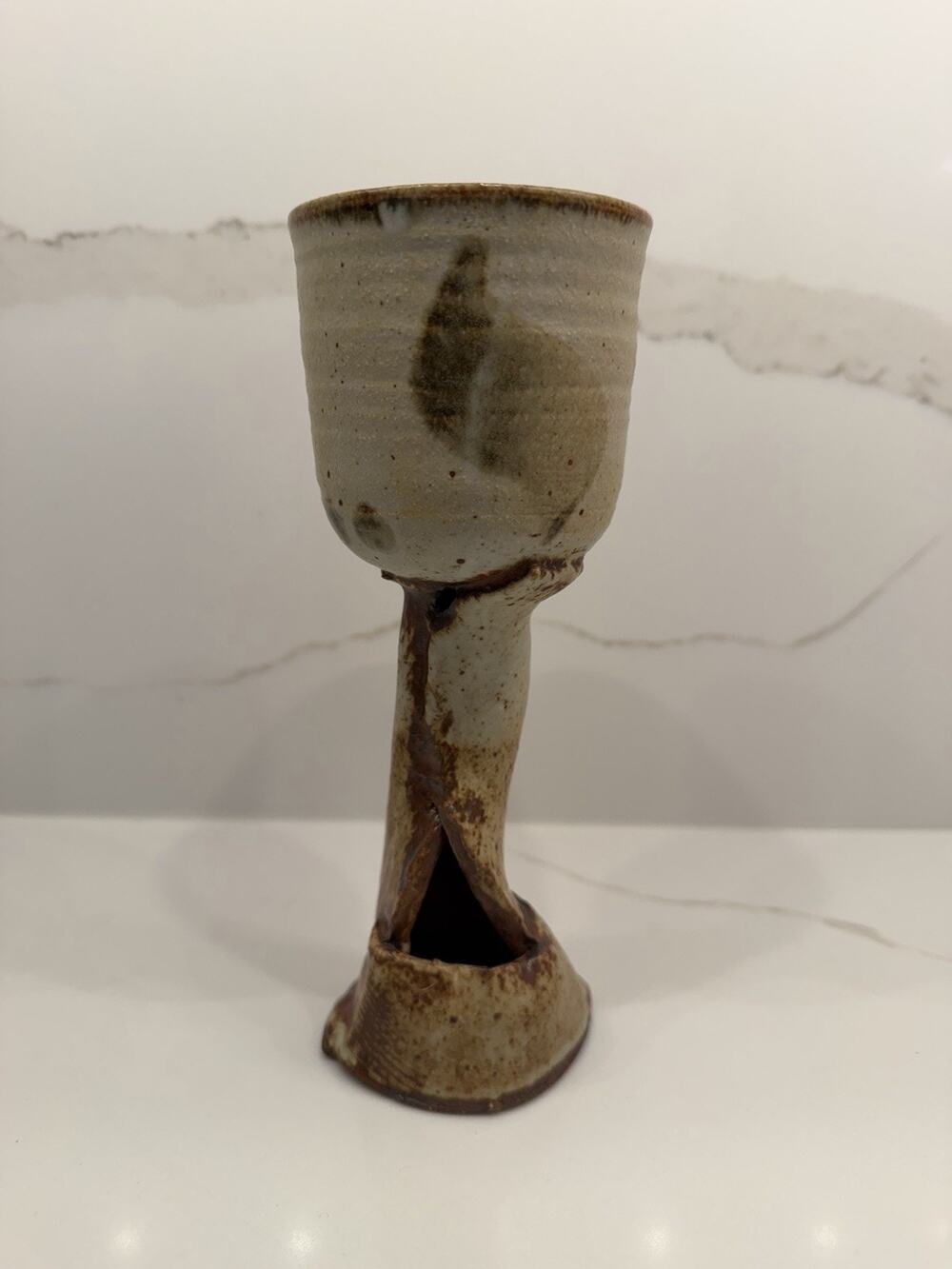 Signed Watkins Studio Pottery Stoneware Goblet Chalice Sculptural Art Ceramic 8”